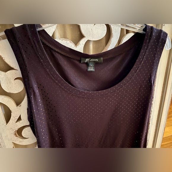 ST. JOHN Shimmering Paillettes Chocolate Brown Sleeveless Shell Top S - Picture 4 of 5